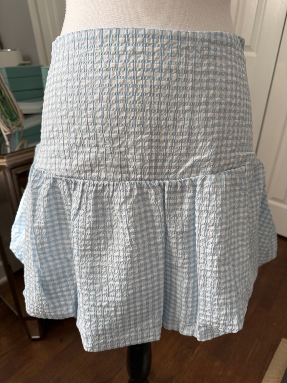BP. Nordstrom NWT Light Blue & White Seersucker Mini Skirt Small